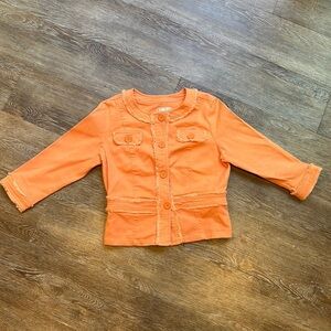 Liv A Little Coral Orange Denim Jacket Womens Size PM Raw edges